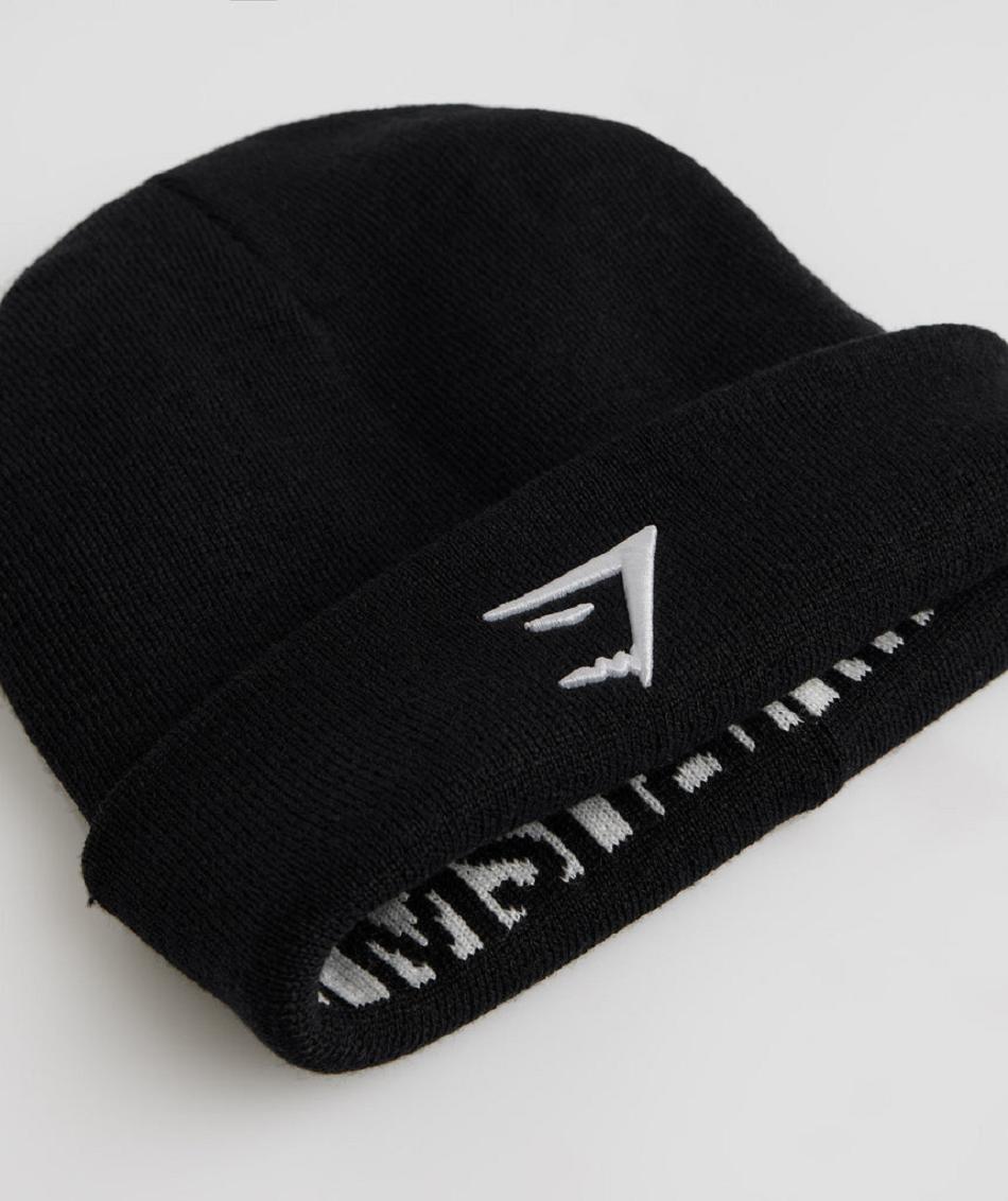 Gymshark Reversable Jacquard Beanie Accessories Šeširi Crne Bijele | HR 2083XYU